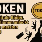 Grafik mit dem Wort 'TOKEN' und einer goldenen Münze, die den digitalen Koder darstellt, der Millionen anzieht und viele ruiniert. Sprecherin Rebecca.